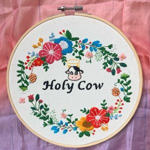 Handmade Embroidery Wall Art-Holy Cow